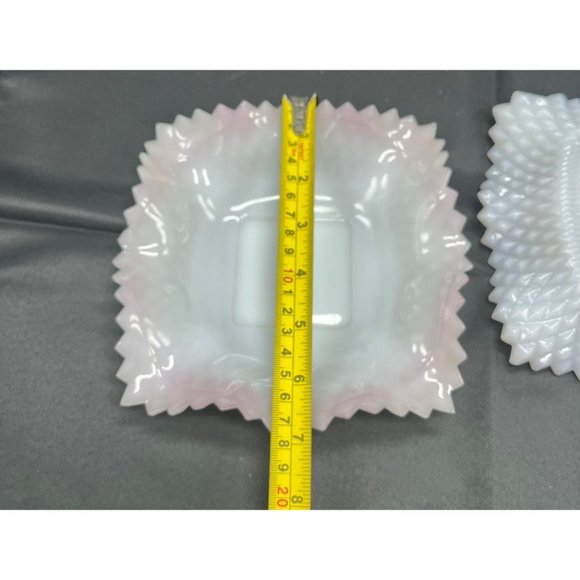 2 Square Milk Glass Candy Dish Ruffle Sawtooth Pink Blue Lusterware - Picture 4 of 6